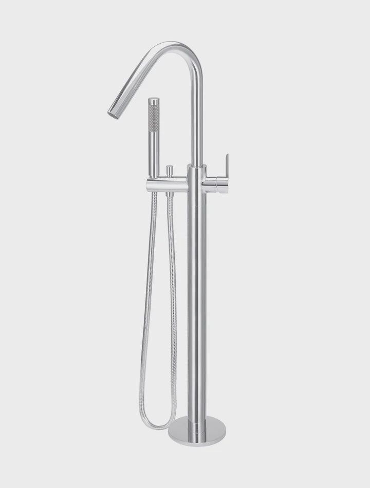 Round Paddle Freestanding Bath Spout And Hand Shower, Finish: Chrome