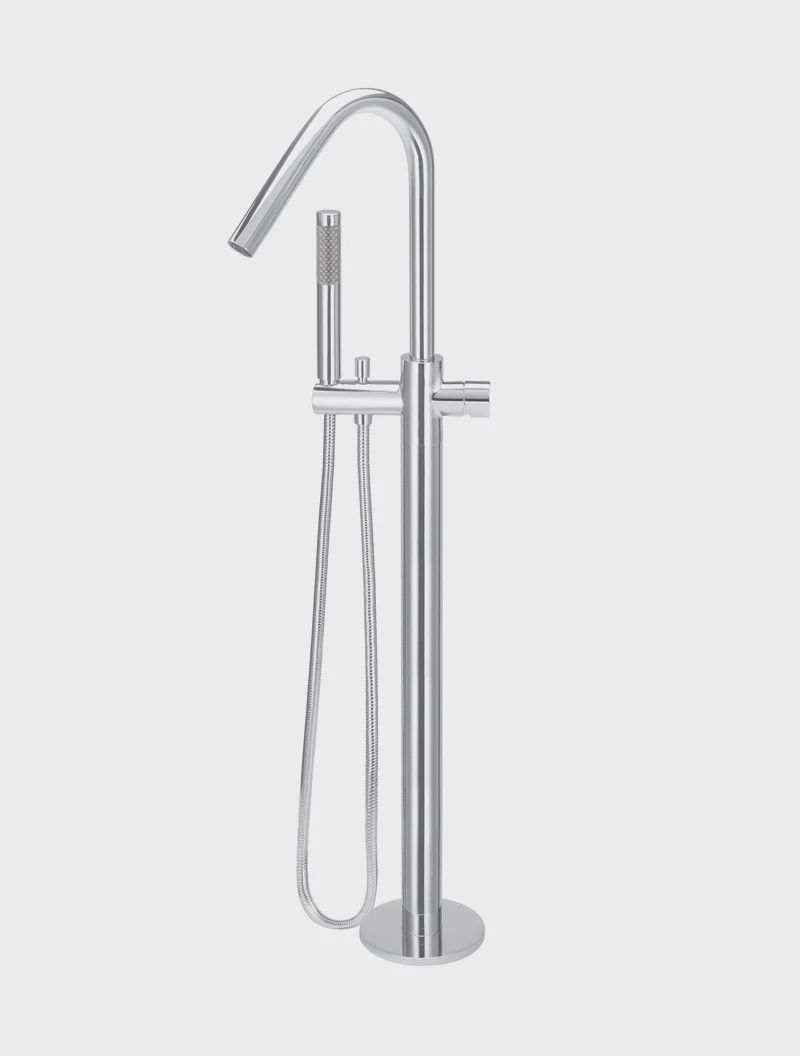 Round Pinless Freestanding Bath Spout And Hand Shower, Finish: Chrome