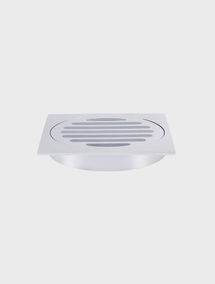 Square Floor Grate Shower Drain 100mm Outlet, Finish: Chrome