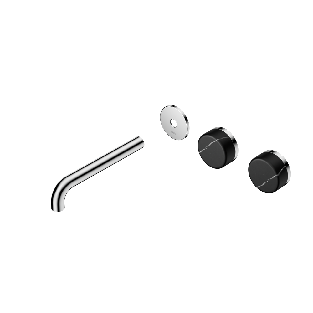 Serenity Wall Basin Set Offset Spout With Marquina Black Handle Trim Kit Only, Finish: Chrome, Size: 160mm Spout