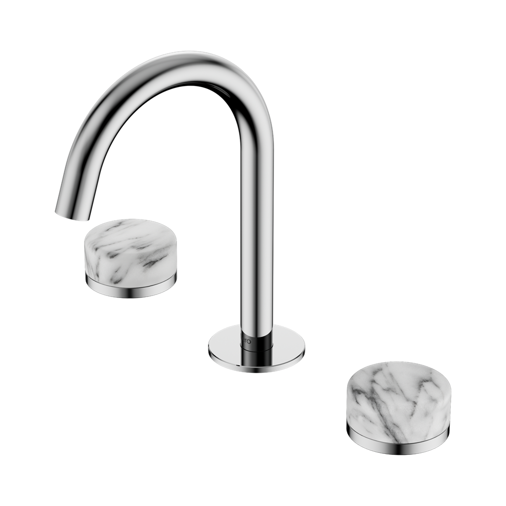Serenity Basin Set Arc Spout With Arabescato Corchia Handle, Finish: Chrome
