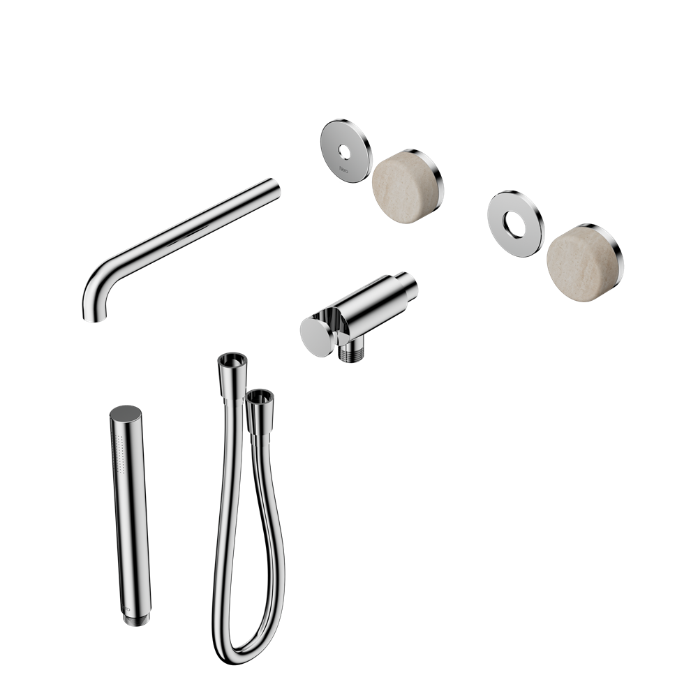 Serenity Progressive Shower System With Spout With Rome Travertine Handle And Slim Shower Trim Kit Only, Finish: Chrome