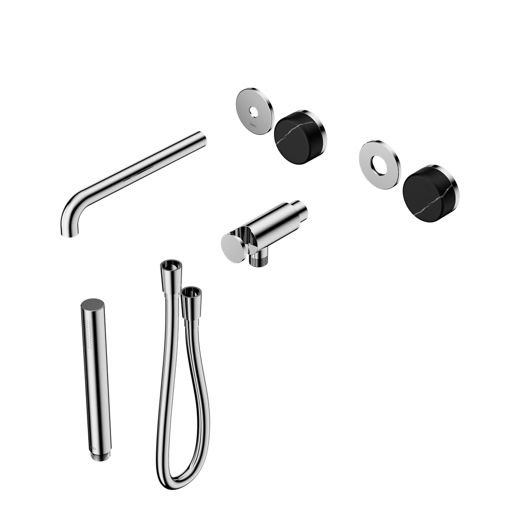 Serenity Progressive Shower System With Spout With Marquina Black Handle And Slim Shower Trim Kit Only, Finish: Chrome