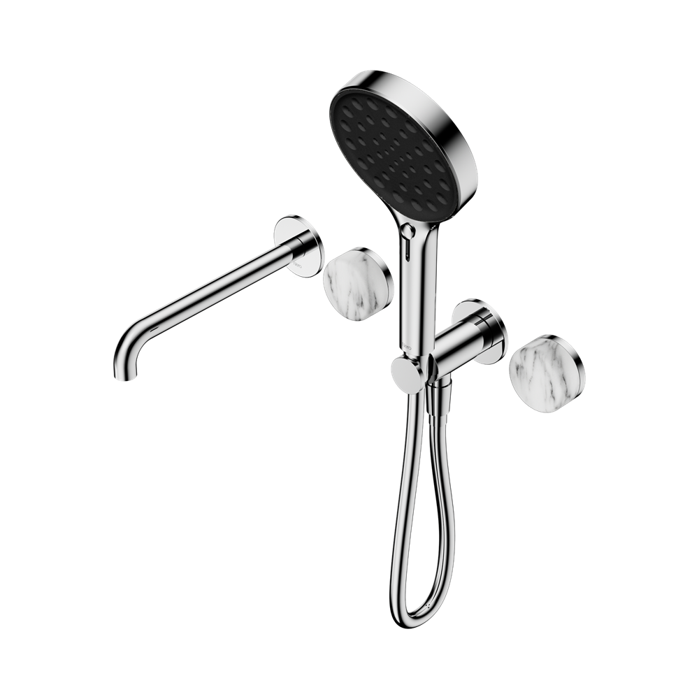 Serenity Progressive Shower System With Spout With Arabescato Corchia Handle And Serenity Hand Shower, Finish: Chrome