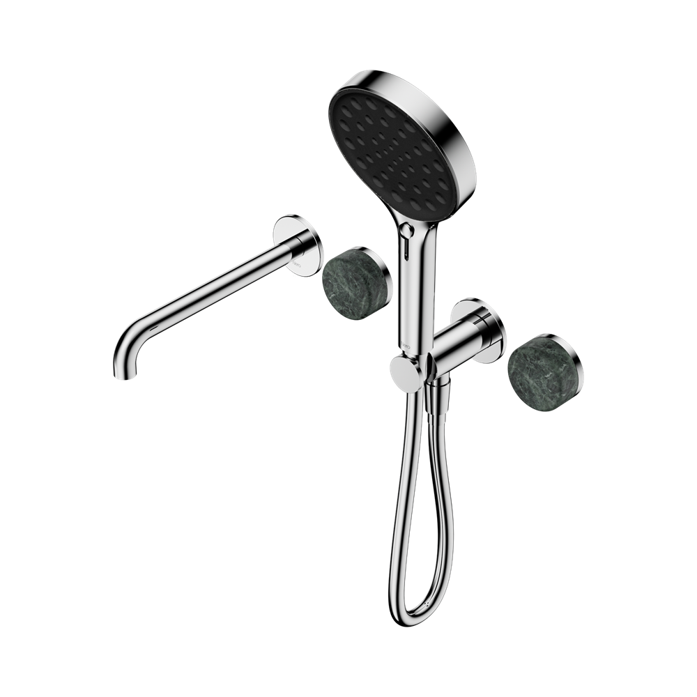 Serenity Progressive Shower System With Spout With Verde Alpi Handle And Serenity Hand Shower, Finish: Chrome