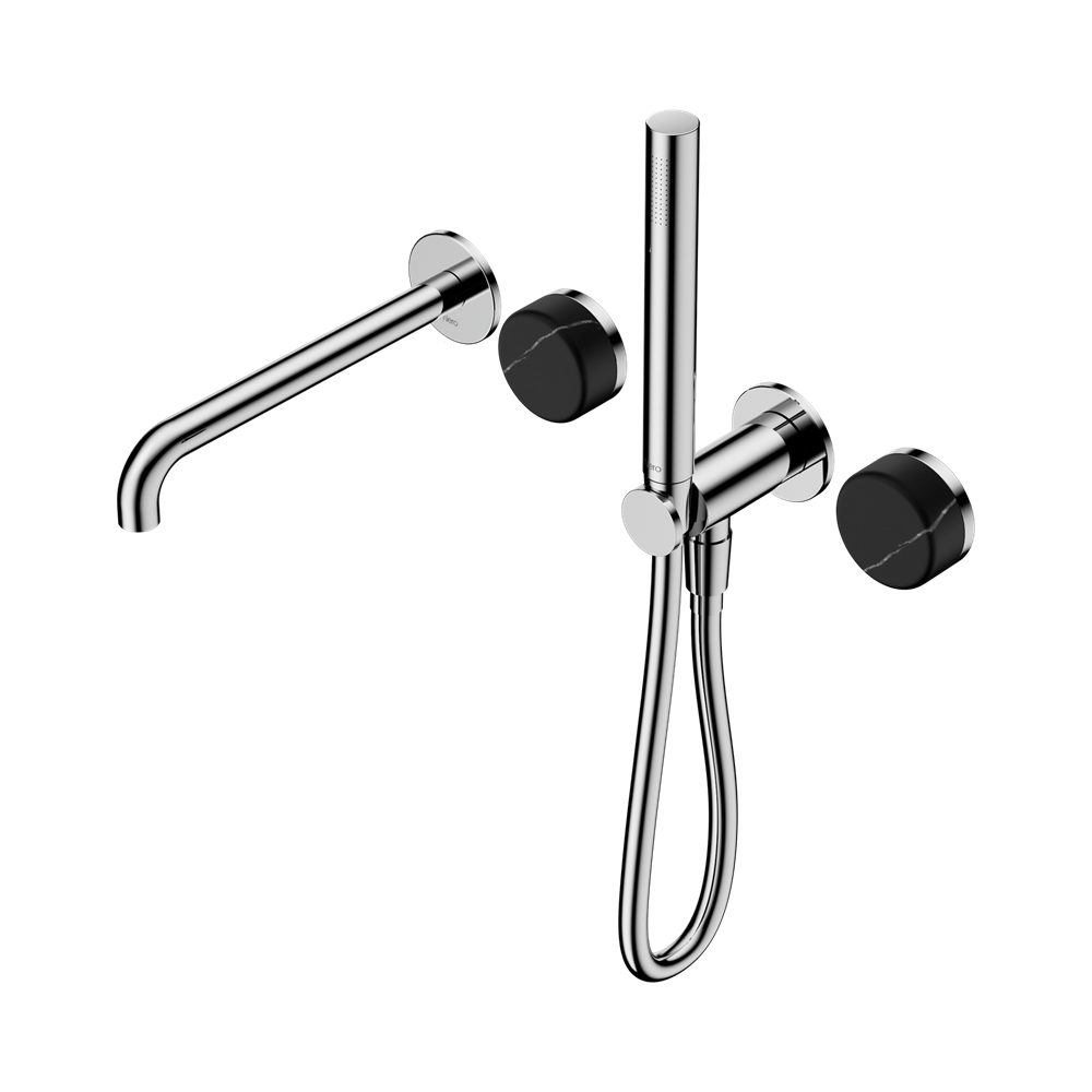 Serenity Progressive Shower System With Spout With Marquina Black Handle And Slim Shower, Finish: Chrome