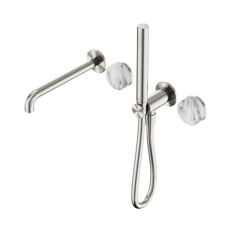 Serenity Progressive Shower System With Spout With Arabescato Corchia Handle And Slim Shower