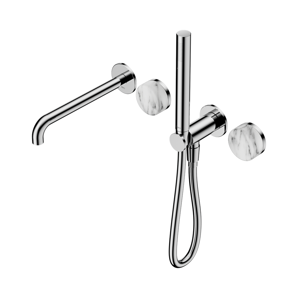 Serenity Progressive Shower System With Spout With Arabescato Corchia Handle And Slim Shower, Finish: Chrome