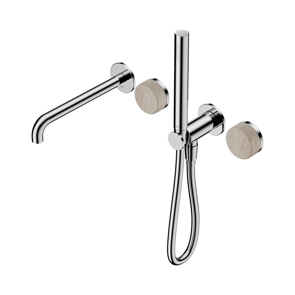 Serenity Progressive Shower System With Spout With Rome Travertine Handle And Slim Shower, Finish: Chrome