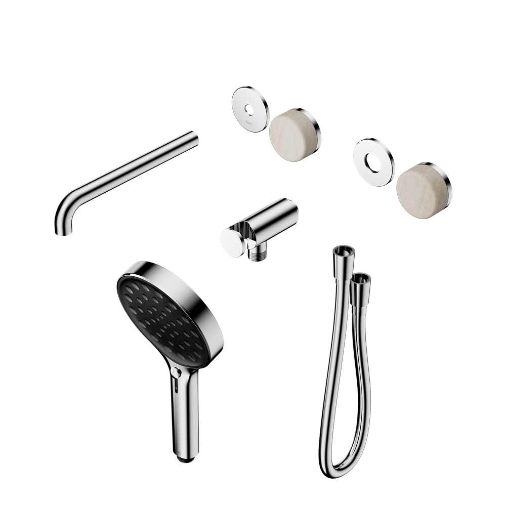 Serenity Progressive Shower System With Spout With Rome Travertine Handle And Serenity Hand Shower Trim Kit Only, Finish: Chrome