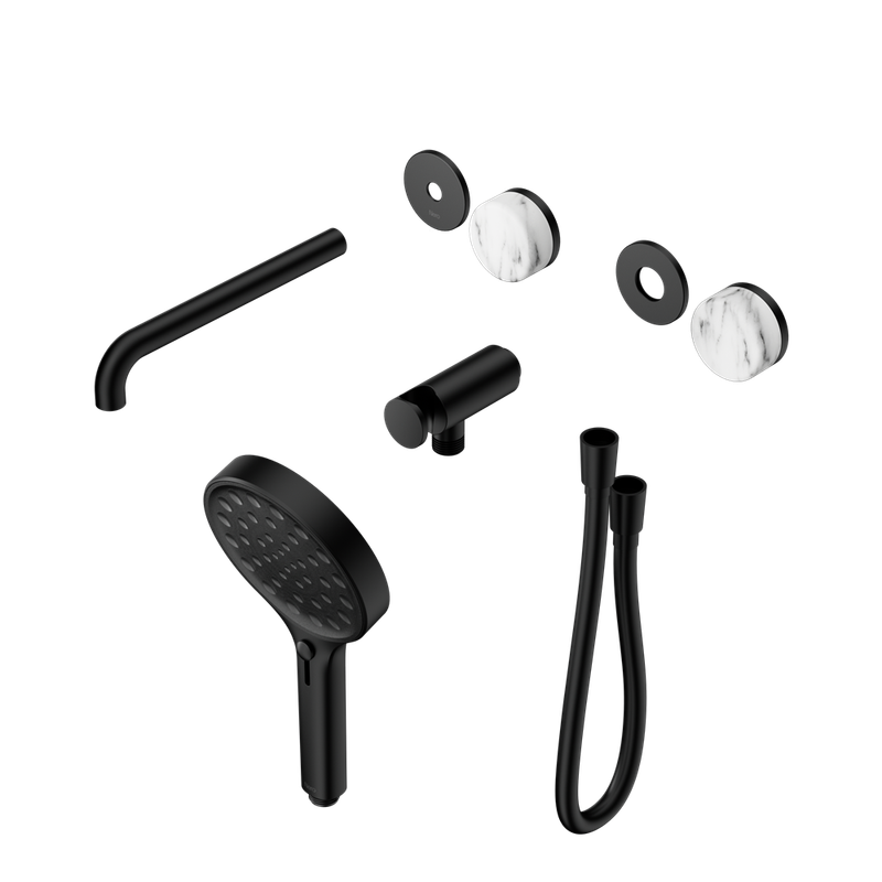 Serenity Progressive Shower System With Spout With Arabescato Corchia Handle And Serenity Hand Shower Trim Kit Only