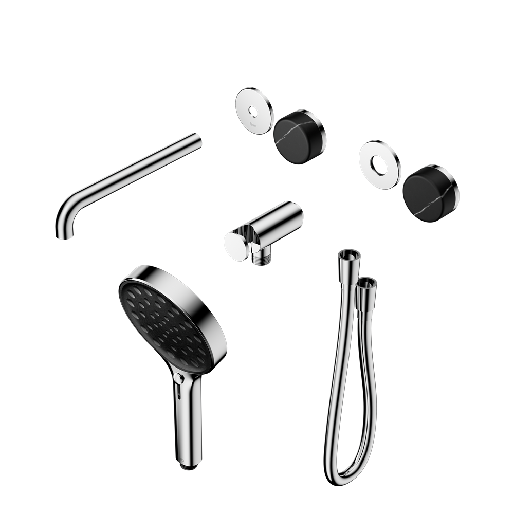 Serenity Progressive Shower System With Spout With Marquina Black Handle And Serenity Hand Shower Trim Kit Only, Finish: Chrome