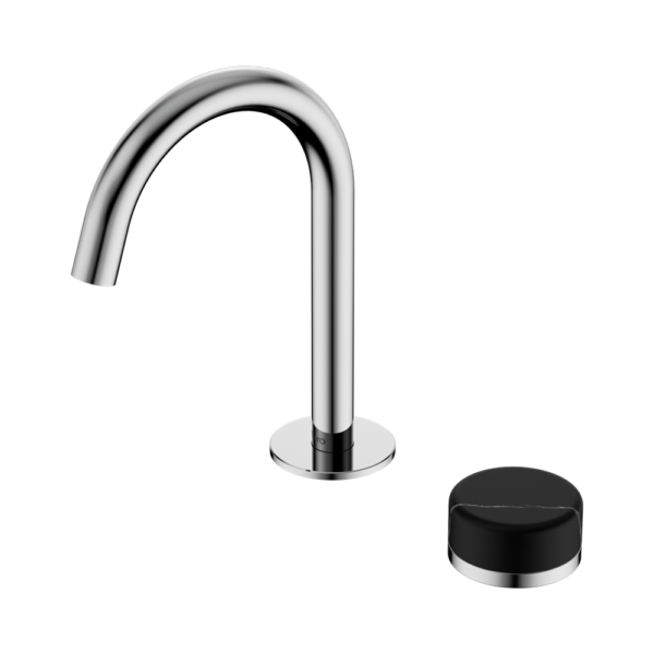 Serenity Progressive Basin Mixer Arc Spout With Marquina Black Handle, Finish: Chrome