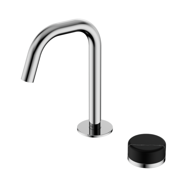 Serenity Progressive Basin Mixer Edge Spout With Marquina Black Handle, Finish: Chrome