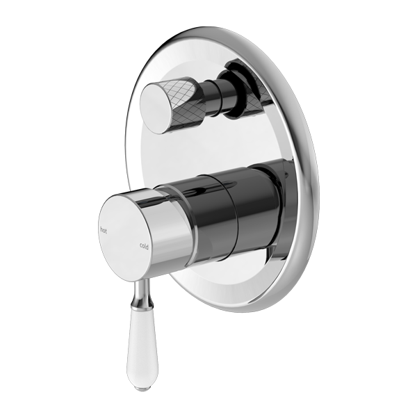 York Shower Mixer With Divertor, Finish: Chrome, Option: White Porcelain Lever