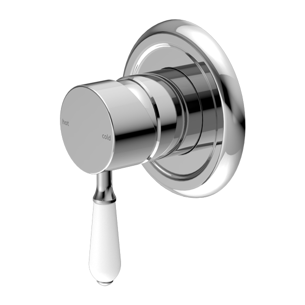 York Shower Mixer, Finish: Chrome, Option: White Porcelain Lever