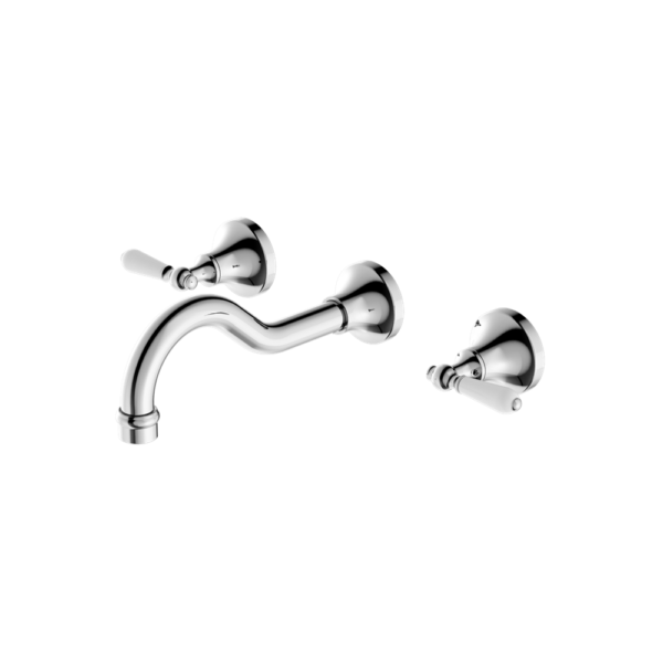 York Wall Basin Set, Finish: Chrome, Option: White Porcelain Lever