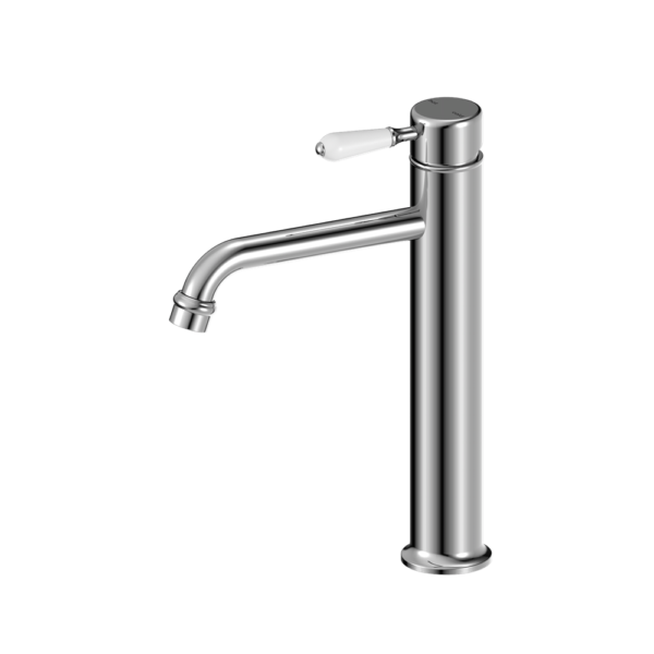 York Straight Tall Basin Mixer, Finish: Chrome, Option: White Porcelain Lever