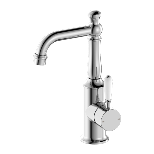 York Basin Mixer, Finish: Chrome, Option: White Porcelain Lever