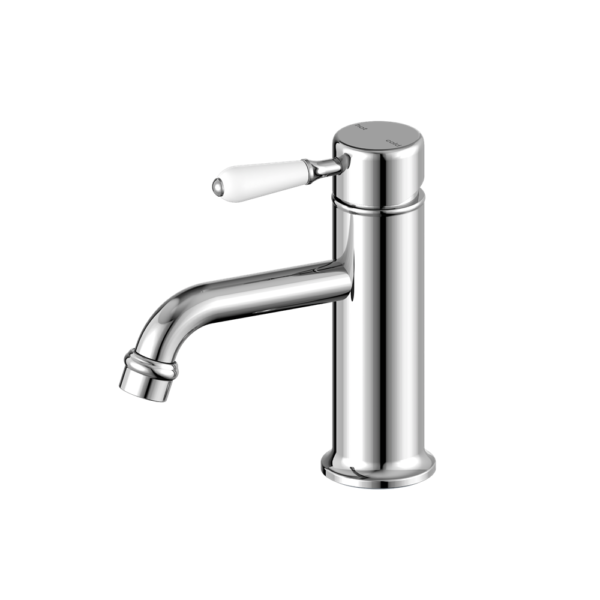 York Straight Basin Mixer, Finish: Chrome, Option: White Porcelain Lever