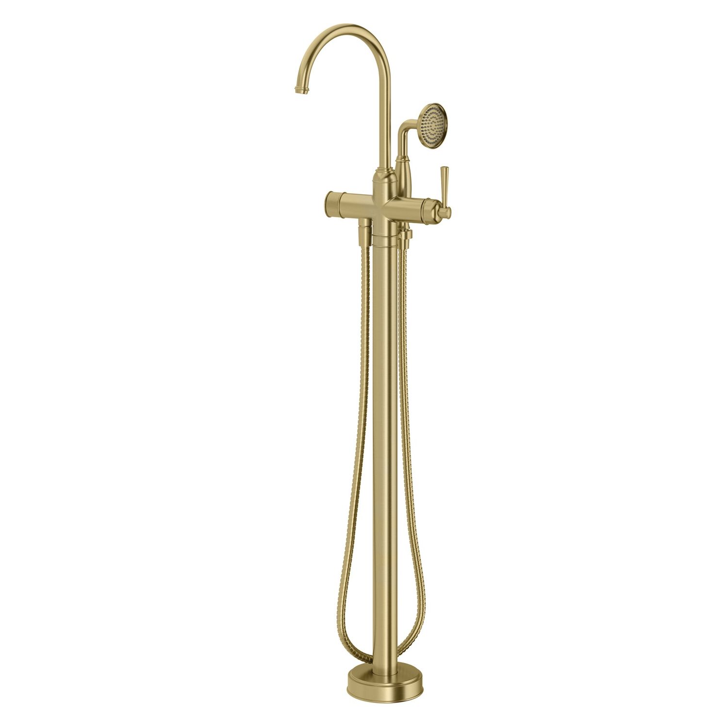 Cromford Floor Mounted Bath Mixer with Hand Shower, Finish: Brushed Gold