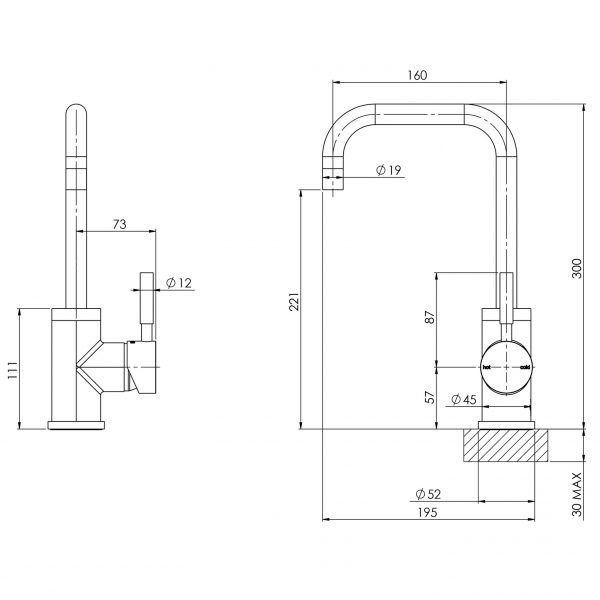 Vivid Sink Mixer 160mm Squareline - Chrome