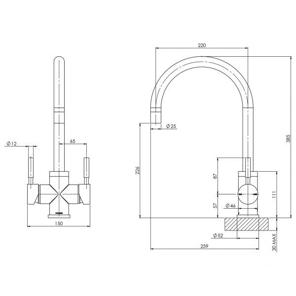 Vivid Filtered Sink Mixer 220mm Gooseneck - Chrome
