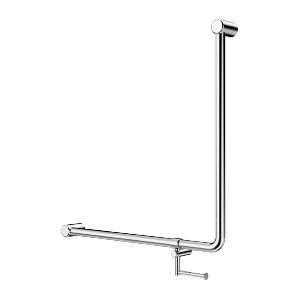 Mecca Care 32Mm 90 Degree Bent Tube Grab Rail 750X750Mm With Toilet Roll Holder, Finish: Chrome