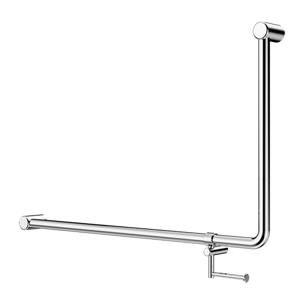 Mecca Care 32Mm Dda 90 Degree Bent Tube Grab Rail 600X1000Mm With Toilet Roll Holder, Finish: Chrome