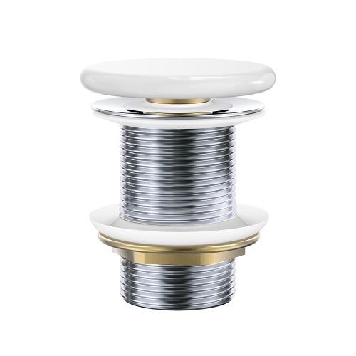 BASIN WASTE Flat Pop Up 32mm - Ceramic, Finish: Gloss White, Option: Without Overflow