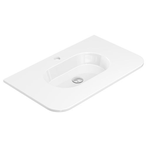 Lola Full Depth Curved Ceramic Basin Top, Finish: Gloss, Option: 1 Tap Hole, Size: 750mm