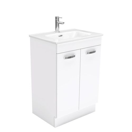 UNICAB Gloss White Vanity On Kickboard, Option: 1 Taphole, Size: 600mm, Top: Joli Gloss Ceramic
