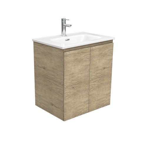 EDGE Scandi Oak - Wall Hung Vanity Unit, Option: 1 Taphole, Size: 600mm, Top: Joli Gloss Ceramic