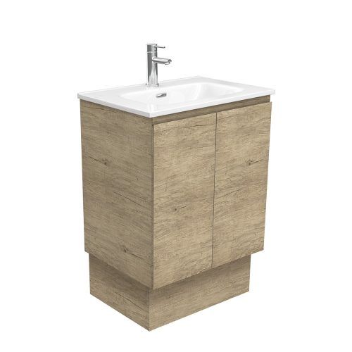 EDGE Scandi Oak - Vanity On Kickboard, Option: 1 Taphole, Size: 600mm, Top: Joli Gloss Ceramic
