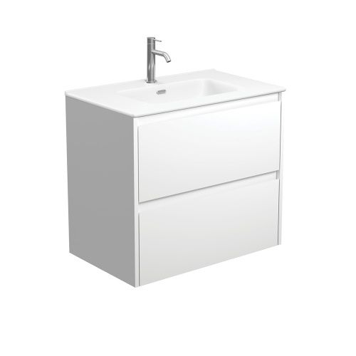 AMATO Satin White - Wall Hung Vanity Unit, Option: 1 Taphole, Size: 750mm, Top: Joli Matte Ceramic