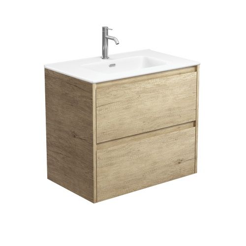 AMATO Scandi Oak - Wall Hung Vanity, Option: 1 Taphole, Size: 750mm, Top: Joli Matte Ceramic