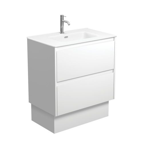 AMATO Satin White - Vanity On Kickboard, Option: 1 Taphole, Size: 750mm, Top: Joli Matte Ceramic