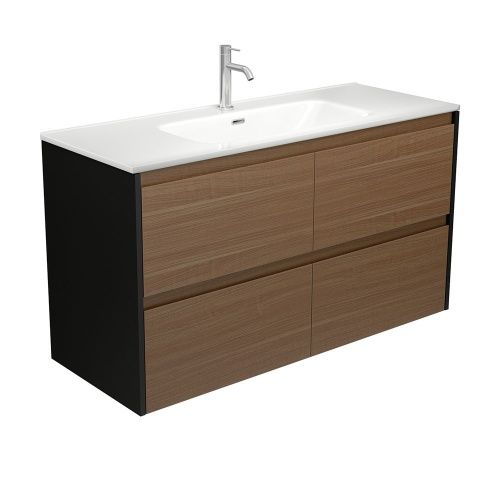 AMATO Walnut With Mixed Side Panels And Frames - Wall Hung Vanity
