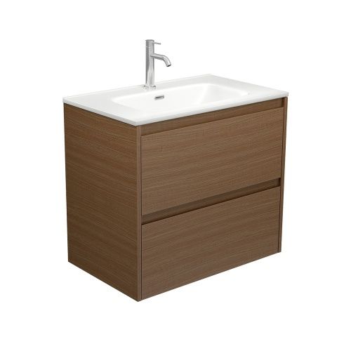 AMATO Walnut - Wall Hung Vanity, Option: 1 Taphole, Size: 750mm, Top: Joli Matte Ceramic