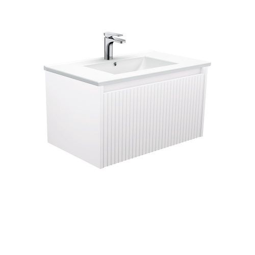 ALINA Satin White Wall Hung Vanity, Option: 1 Taphole, Size: 750mm, Top: Dolce White Ceramic
