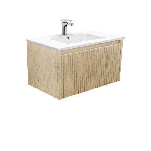 ALINA Scandi Oak Wall Hung Vanity, Option: 1 Taphole, Size: 750mm, Top: Dolce White Ceramic