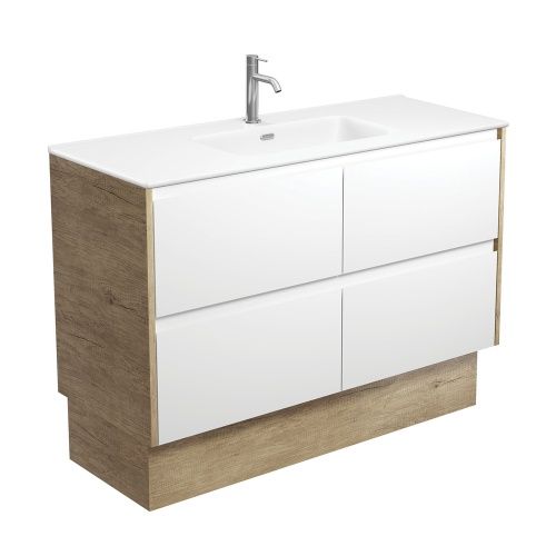 AMATO Satin White with Mixed Side Panels - Vanity On Kickboard