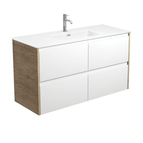 AMATO Satin White with Mixed Side Panels - Wall Hung Vanity Unit