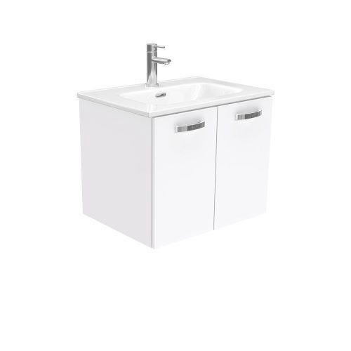 UNICAB Gloss White Wall Hung Vanity, Option: 1 Taphole, Size: 600mm, Top: Joli Gloss Ceramic