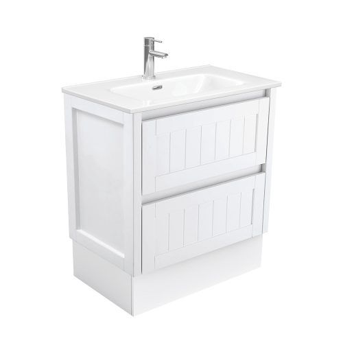 HAMPTON Satin White Vanity on Kickboard, Option: 1 Taphole, Size: 750mm, Top: Joli Gloss Ceramic