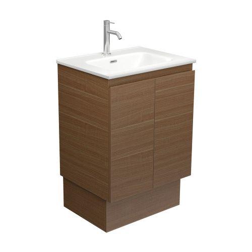 Edge Walnut - Vanity on Kickboard, Option: 1 Taphole, Size: 600mm, Top: Joli Matte Ceramic