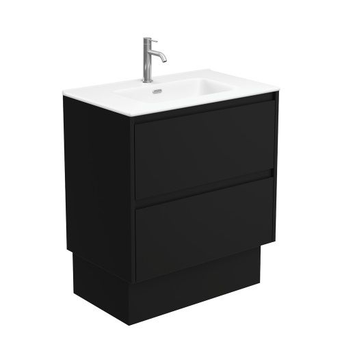 AMATO Satin Black - Vanity On Kickboard, Option: 1 Taphole, Size: 750mm, Top: Joli Matte Ceramic