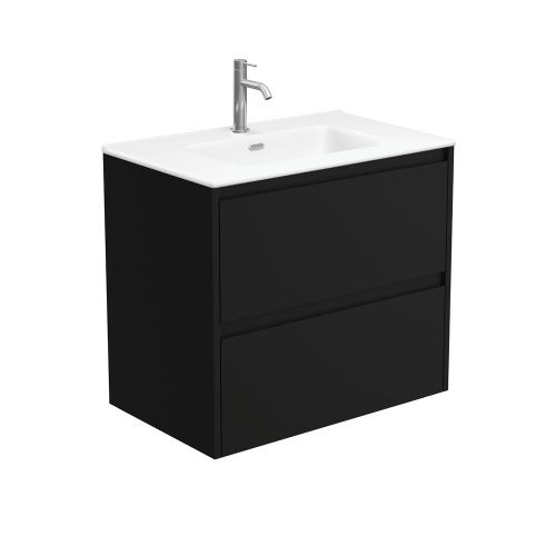 AMATO Satin Black - Wall Hung Vanity, Option: 1 Taphole, Size: 750mm, Top: Joli Matte Ceramic