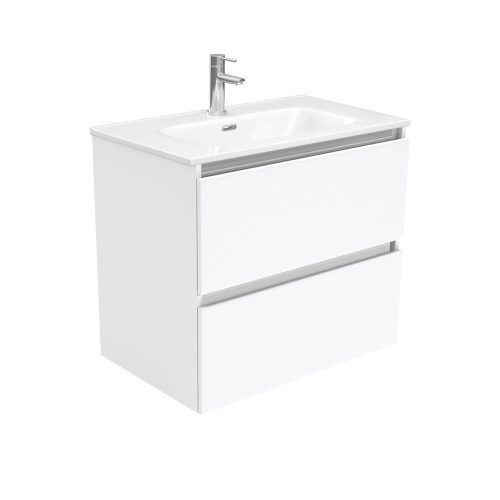 QUEST Gloss White - Wall Hung Vanity, Option: 1 Taphole, Size: 750mm, Top: Joli Gloss Ceramic
