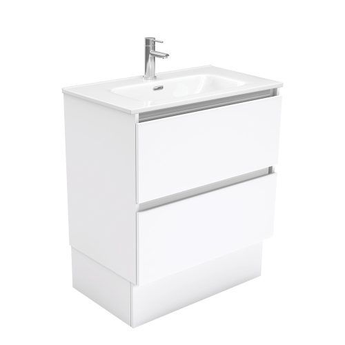 QUEST Gloss White - Vanity On Kickboard, Option: 1 Taphole, Size: 750mm, Top: Joli Gloss Ceramic